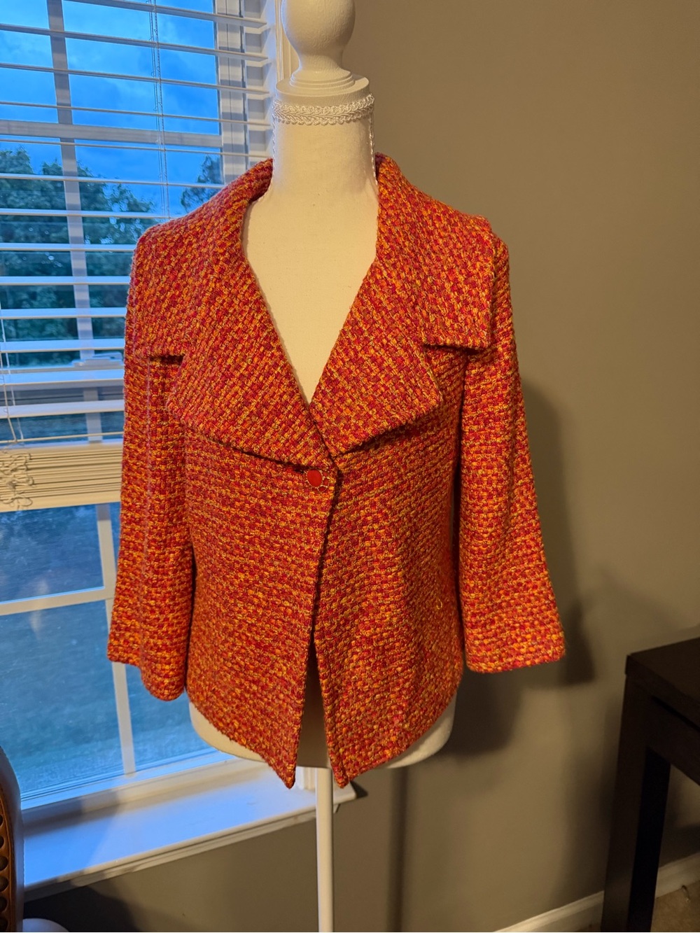 St. John Orange-Pink Tweed Single-Button Jacket